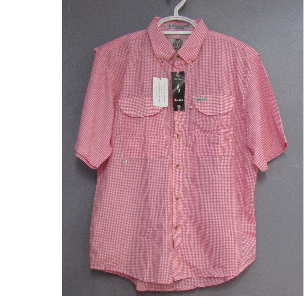 NEW Tiger Hill Pink White Gingham Vented Shirt L